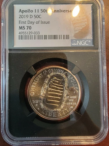 2019-D Apollo 11 50th Clad Half Dollar NGC MS-70 First Day Of Issue Black Core