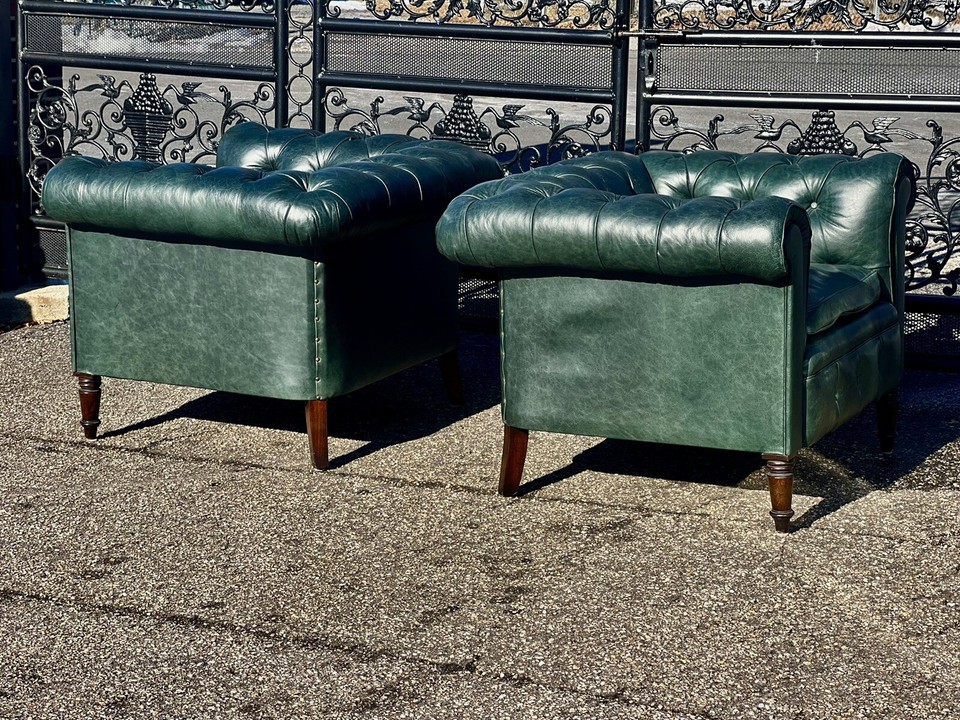 Hand Made Tufted Green English Leather Chesterfield Club Chairs By ...