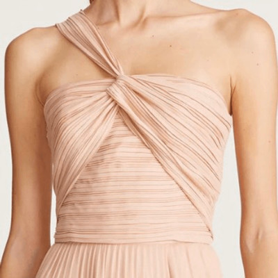 Halston Naomi Pink Pleated Twist One Shoulder Silky Evening Top NWT Size 12