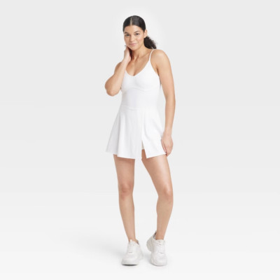 JoyLab Women's Corset Detail Active Tennis Dress Built in Shorts White XL