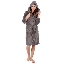 Womens Bathrobe Ladies Robe -Hooded Super Soft-Coral Fleece- GRAY USA Seller