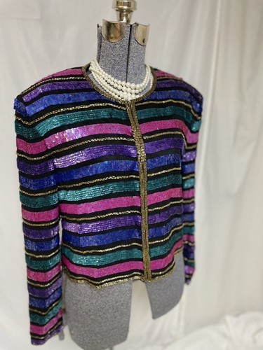 NEW Talbots Blazer Size L Sequins 80’s Vintage Silk Glam Evening Jacket $198 - Picture 5 of 24