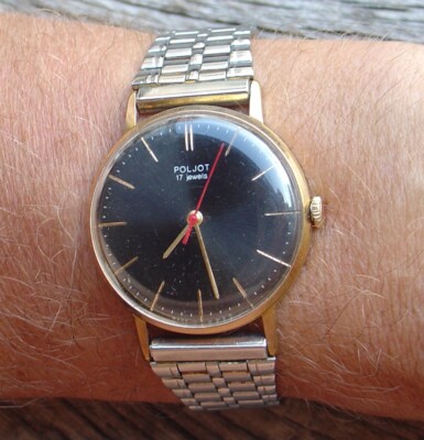 Rare Vintage Soviet Russian Poljot Mens Watch G. P. AU20 Black Dial Serviced