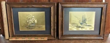 Framed golden tall ships pair photographic engraving on aluminum DUFEX process