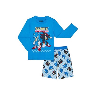 Sonic Boys Long Sleeve Sleep Top and Shorts Pajama Set Blue XS