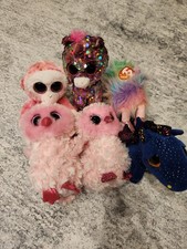 Ty Plush Lot of 6 Beanie Boos - Ostrich, Dragon, Owl, Ruby Monkey, etc