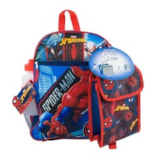 Marvel SPIDERMAN 5Pc Backpack Set 16", With Lunch Bag - Red, New