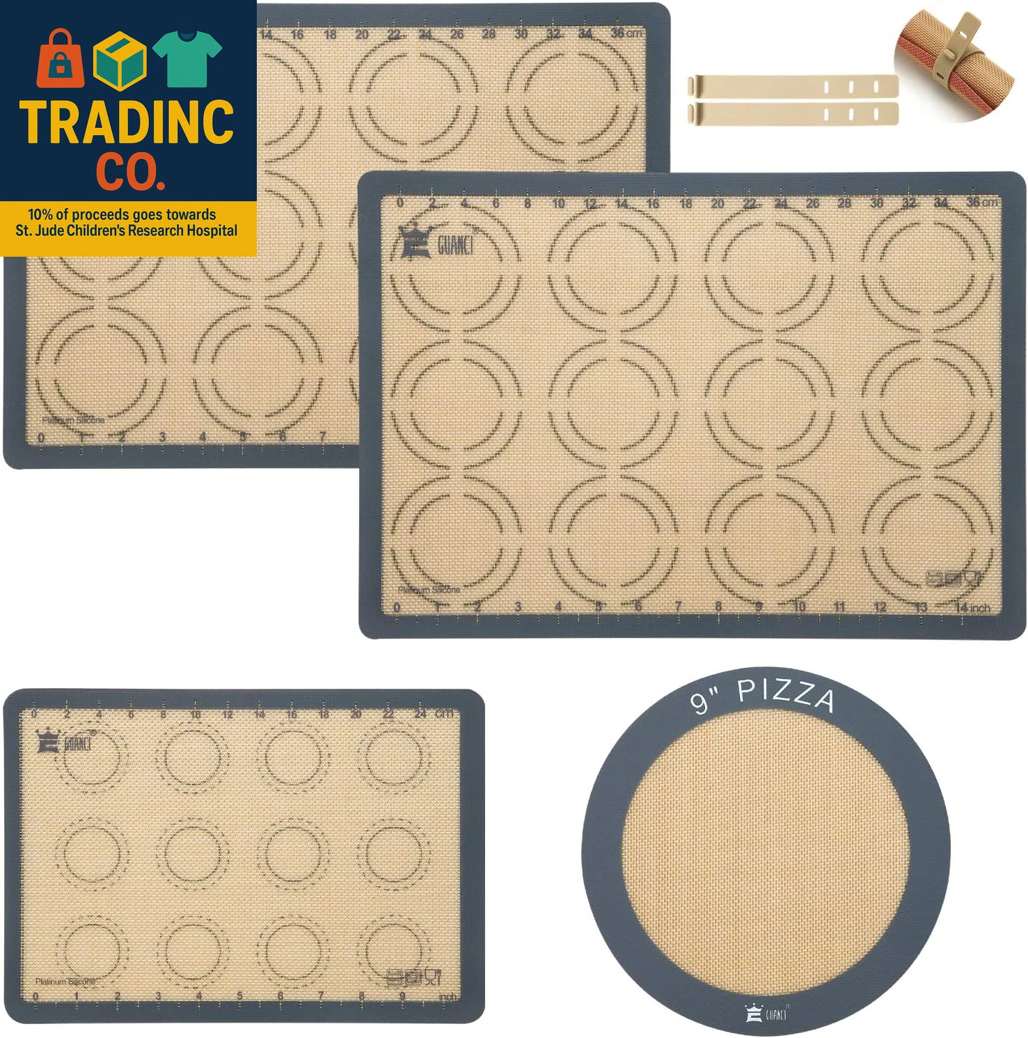 Silicone Baking Mat Set of 4, Grade Food Baking Mats Non-Stick Reusable Pizza B