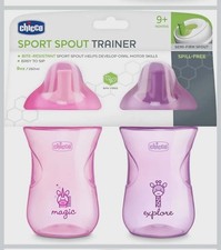  Chicco  Sport Spout  Trainer Sippy Cup  Pink/Purple  9m 9oz 2pk  New 