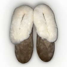 Old Friend Bootie Women's 9 / Men's 7 Beige Suede Sheepskin Slippers NWOB
