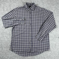 Bergdorf Goodman Shirt XLTailored Fit Made in Italy Blue Gray Plaid 100 Cotton