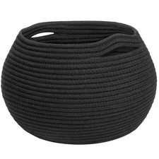 Round Woven Rope Storage Basket for Shelves, 10" x 8.3", Black