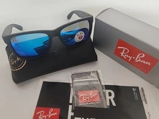 Ray-Ban Justin Black Matte Rubber Frame Blue Polarized Lenses Original Free Ship
