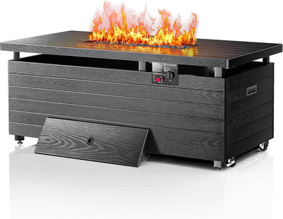 51  Outdoor Propane Fire Pit Table, 50,000 BTU Rectangular Gas Fire Pit with Lid