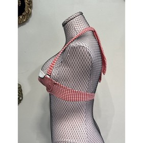 Agent Provocateur Red White Gingham Check Bull Skull Halter Bikini Swim Bra 32B