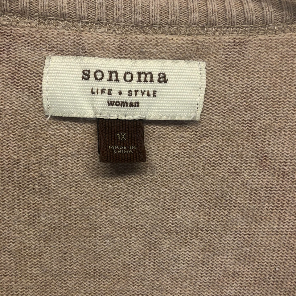 Cárdigan suéter pequeño Sonoma para mujer detalle floral gris beige Foto 3 de 4