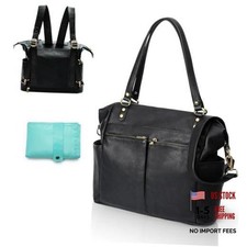 Convertible Diaper Bag Tote - Leather - 4 in 1 - Black