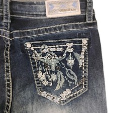 Grace in LA Easy Fit Stretch Raw Hem Jeans Women  s Size 28 Embroidered