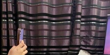 PAIR OF EYELET FULLY LINED CURTAINS - purple,black and silver