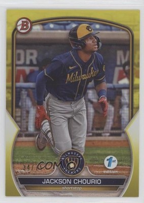 2023 Bowman 1st Edition Yellow Foil 34/75 Jackson Chourio #BPPF-76 fc1