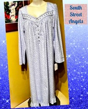 EILEEN WEST E60053 BLUE FLORAL COTTON JERSEY LONG SLEEVE NIGHTGOWN  SMALL