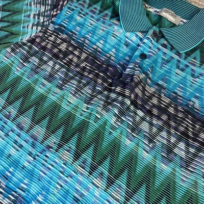 Vintage 90s Retro Missoni Shirt Mens Zigzag Polo Italy Space Due Wave Chevron