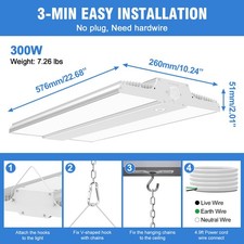 LED Linear High Bay Light Fixture 300W 4500K/5000K/5700K Warehouse Shop Lamp UL