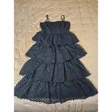 Lulus Black Tiered Midi Dress Medium Swiss Dot Ruffle Cocktail Party