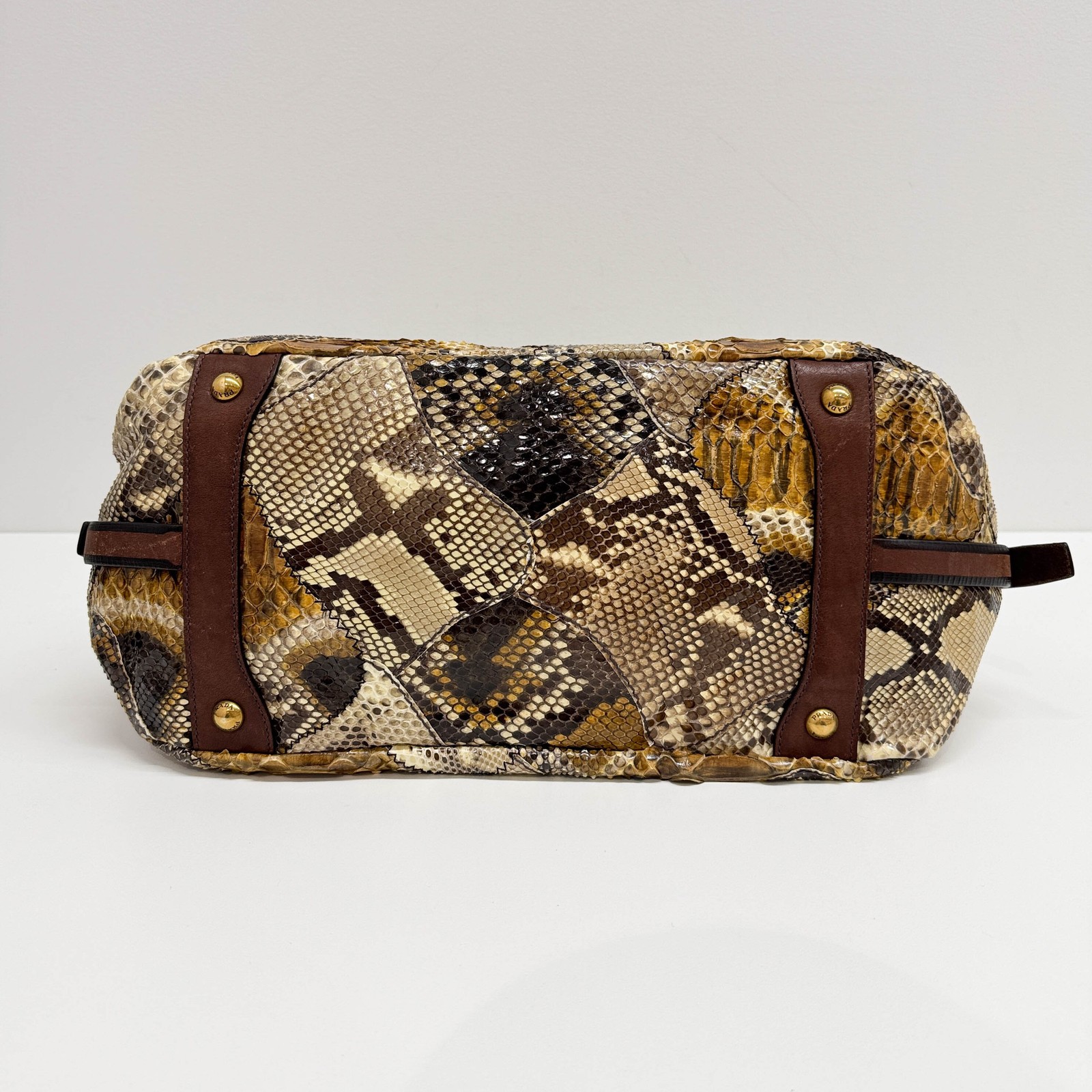 PRADA Patchwork Brown Python Print Embossed Leath… - image 8
