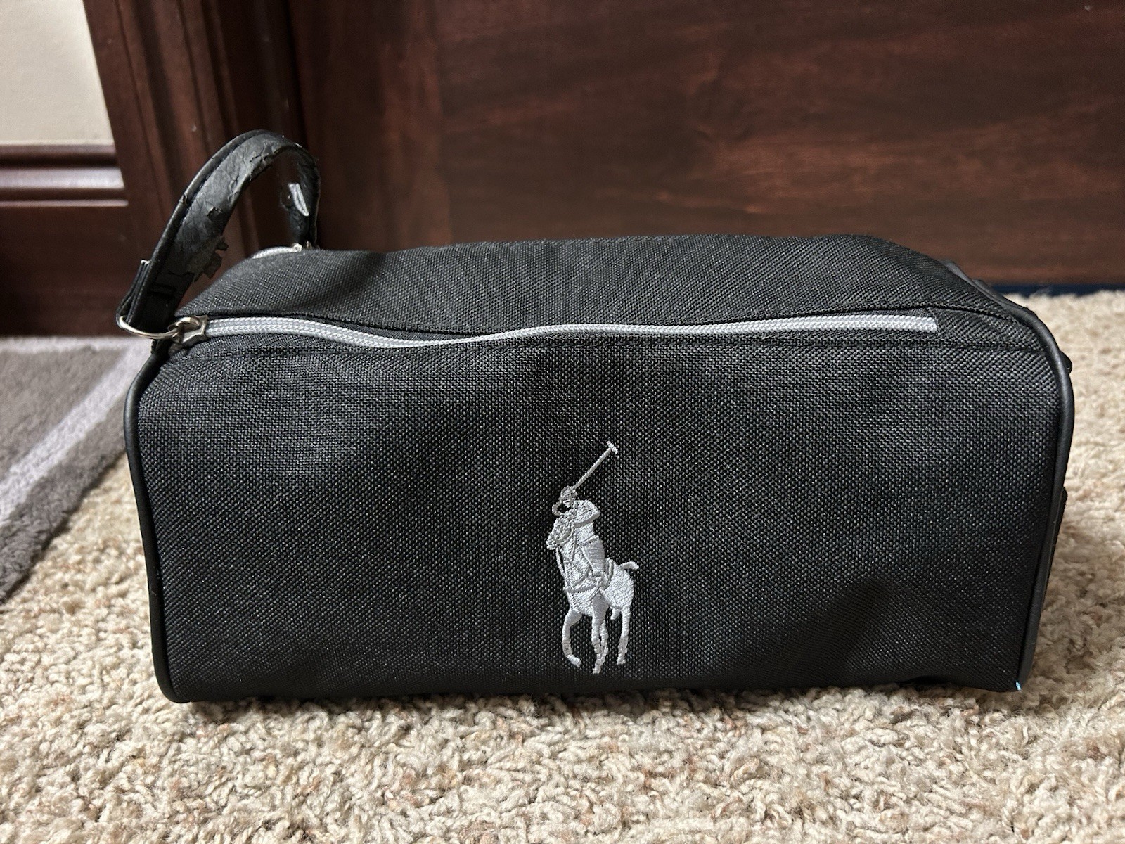 Ralph Lauren Pony Black Nylon Toiletry Cosmetic Bag Case Pouch Zip Medium