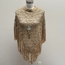 Cejon Tan Crochet Knit Fringe Trim Poncho Ribbon Yarn - NWT