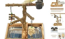 Natural Wood Bird Toys Playground, Bird Cage Accessories, Bird Perches, with