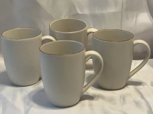 4 Dansk Santiago Beige Body Tan Rim Mugs Set of 4