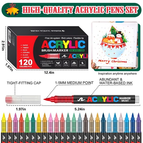 120 Colors Acrylic Paint Markers, Soft Brush Tip Pens and Markers, Acrylic Pa... - Picture 6 of 9