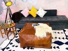 New 30'' Handmade Brown Moroccan Leather Ottoman Genuine Unstuffed Footstool