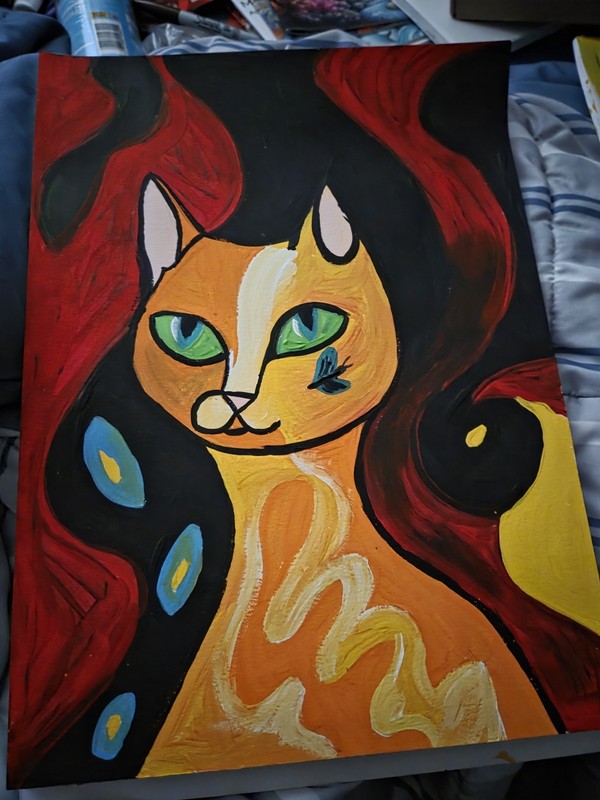 Halloween Cat Abstract Painting On 11x15 Paper Acrylic Original Piece