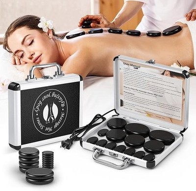 Hot Stones Massage Set 14Pcs Basalt Stone Kit with Warmer Professional Spa Relie