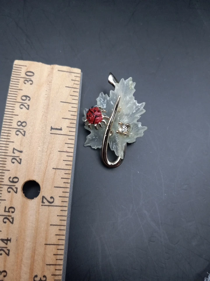 Hoja acrílica transparente con broche Ladybug y circonita cúbica Foto 4 de 4