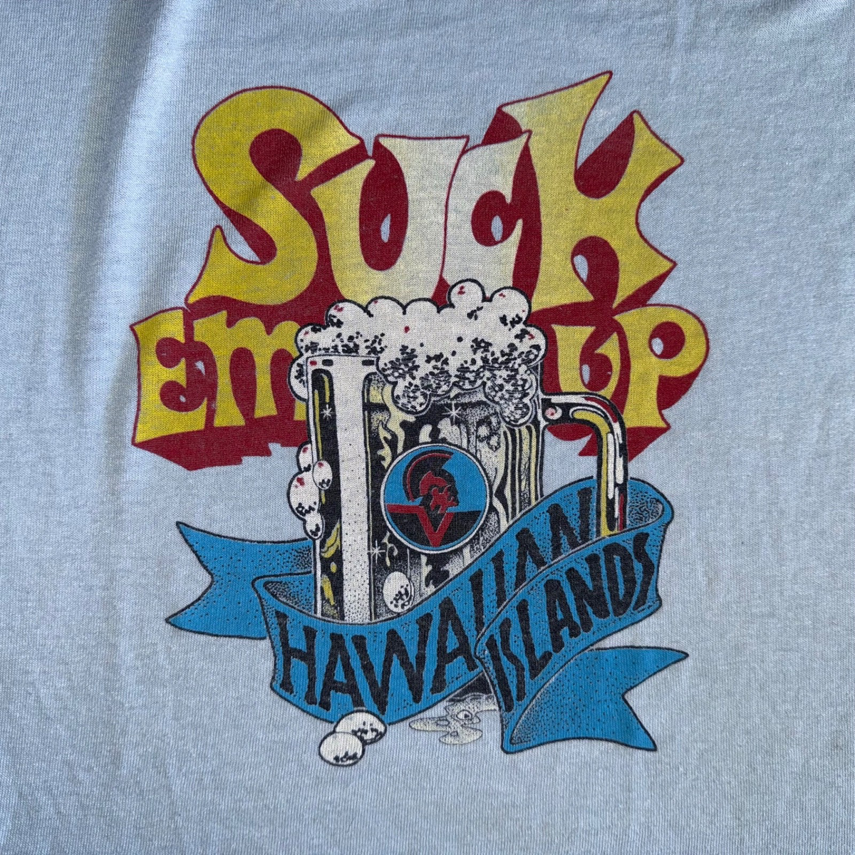 70s VINTAGE PRIMO HAWAIIAN BEER SUCK EM UP PAPER THIN T-SHIRT SZ M 