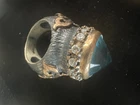 Vintage Bora 925 Statement Ring – Oxidized Sterling Silver, Blue Faceted Stone