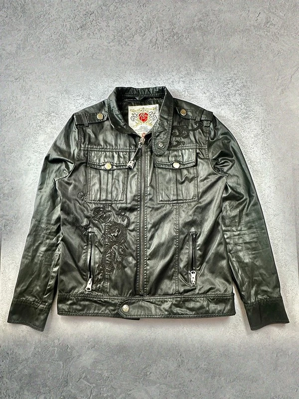 Vintage RNT23 Jeans Black Embroidered 90' Grunge Men's Jacket L