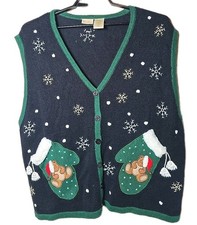 Bobbie Brooks Christmas Sweater Vest Size 22W/24W Embroidered Bear Mittens Ugly