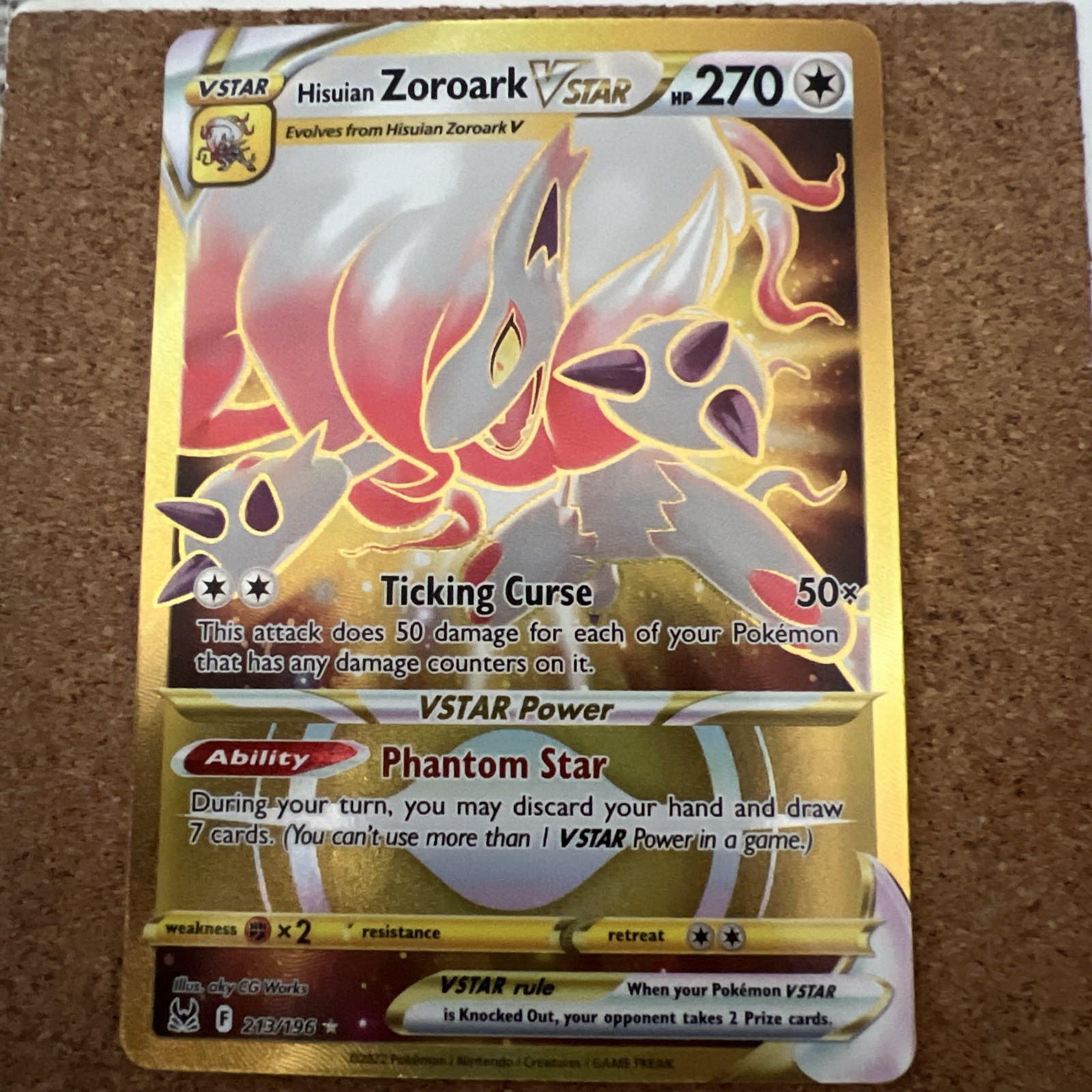 Hisuian Zoroark VSTAR (Secret) 213/196 Near Mint | Lost Origin Secret Rare