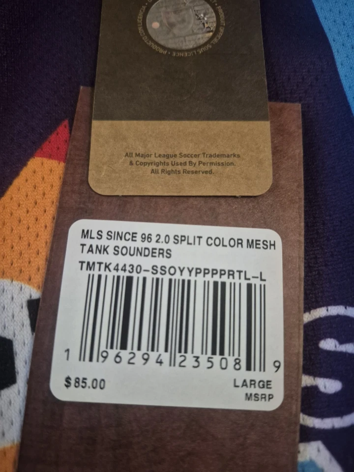 Mitchell & Ness MLS Seattle Sounders FC Mesh Jersey Tank Top Men's Large NWT - Image 4 of 4