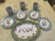 Winnie the Pooh, Poohtanicals, ceramic, vintg, 4 salad plates, 3 cups, 1 platter