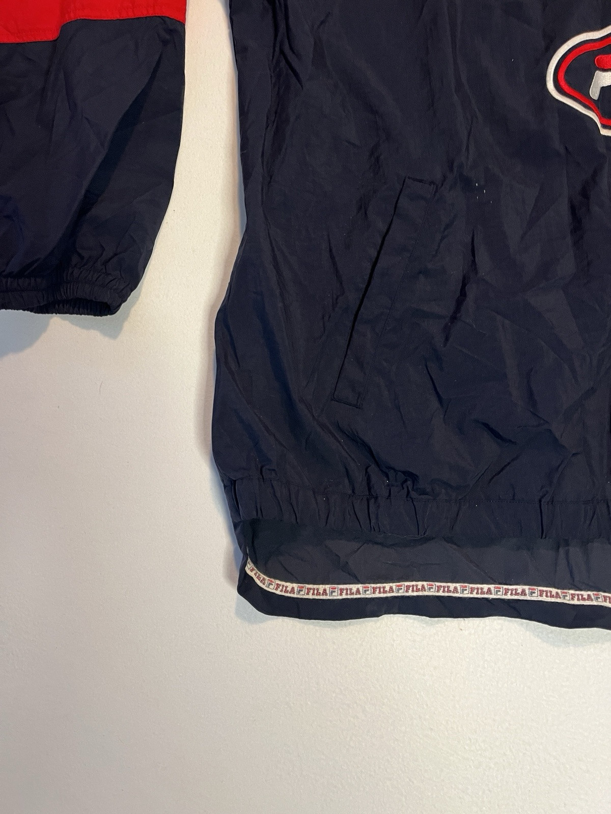 Giacca a vento pullover vintage FILA XXL anni 90 blu rosso mezza zip logo nylon