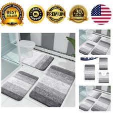Microfiber Bathroom Rug Set 3 Piece Absorbent Bath Mats Grey
