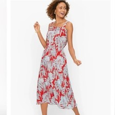 TALBOTS Oasis Palm Voile Fit Flare Midi Dress Size 10 Tropical Beachy Resortwear