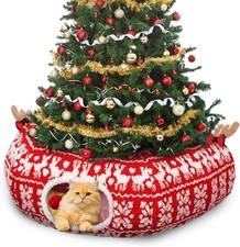 Christmas Cat Tunnel Bed - Cat Tunnels Christmas Tree Skirt for Indoor Cats - So