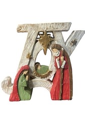 Vintage Joy Nativity Scene Resin 10x10 Christmas Holiday Handpainted